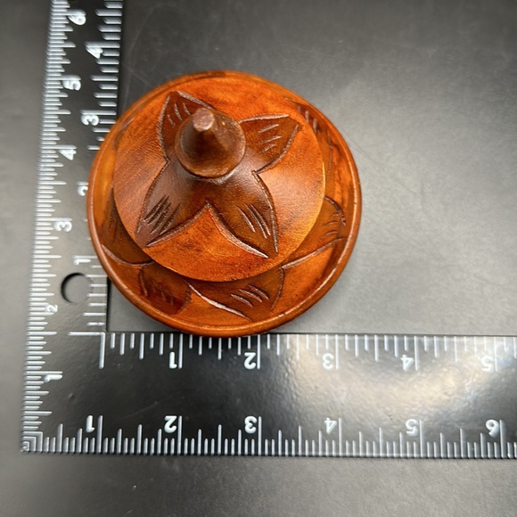 Hand Carved Wood Lidded Trinket Box 3” - Picture 6 of 6